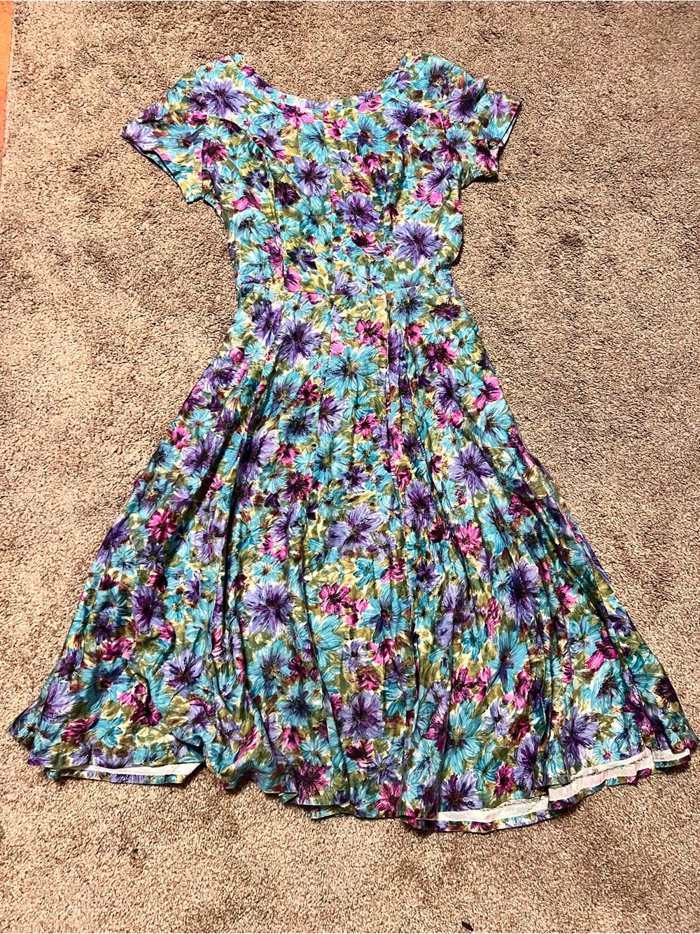 Nelly Don Floral Fit-and-Flare Dress in Teal and Purple